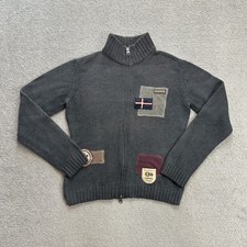 NAPAPIJRI Damen Strickjacke Pullover Gr M Wolle Sweater Cardigan Logo 21102 Grau