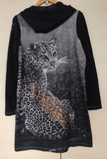 TREDY Jacke schwarz Gr. 1 Reißverschluss Glitzer Animal Leopard Kapuze Longjacke