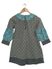 VERTBAUDET Kinder Blusenkleid Gr. 128 Grau Blumenmuster Bohemian Baumwolle