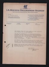 SOLINGEN, Brief 1939, J. A. Henckels Zwillingswerk Schneidwaren-Fabrik Stahlwerk