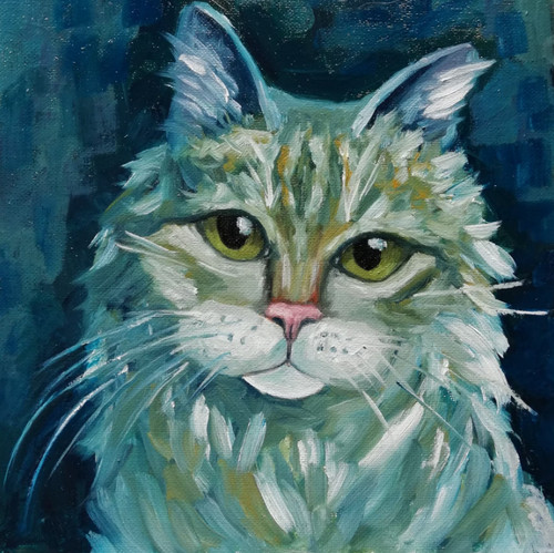 Katze öl gemälde - Öl,