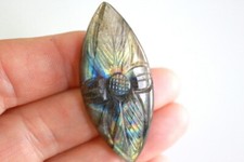 GJ69 GJA ANHÄNGER * LABRADORIT GRAVIERT * NAVETTE 53mm 925 SILbER+KETTE / LEDER!