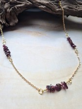 Damen Gliederkette Gold mit Granat Splitter rot handmade 50 cm lang