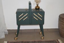 Nähkasten Nähkästchen Vintage Tisch Schrank Unikat Upcycling Kommode Grün Gold