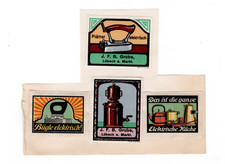 4 alte Reklamemarken Fa. Grube aus Lübeck - Die Elektrische Küche