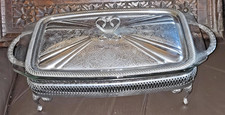Versilberter Mayell Speisenwärmer mit Pyrex Glas Servierschale