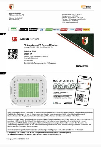 Sammlerticket augsburg fc - augsburg,
