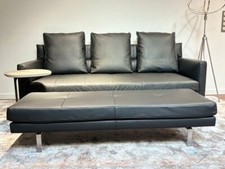 Walter Knoll Sofa mit Hocker, Modell Gordon, Leder Schwarz, w Neu