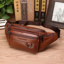 Echtes Leder Fanny Pack Herren Retro Hüfttasche Reise Brust Sling Tasche
