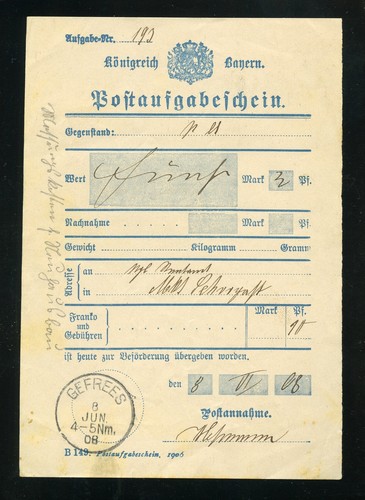 Bayern postaufgabeschein - bayern,