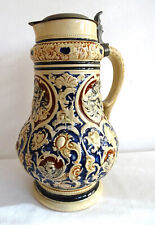 Bierkrug Weinkrug Steingut um 1900 Kanne 2 liter Zinndeckel