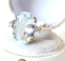 Antiker Art Deco Ring aus 750/000 Weissgold mit Aquamarin + Brillanten   B4177