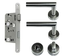 WC/BAD Komplett Set, Edelstahl Beschlag L-Form + BAD Schloss incl. (DIN Rechts)