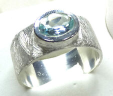 Ring 925 Silber Gr 19,7 (62) facettierter Blautopas, mattierte Oberfläche UNIKAT