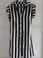 Shein Kleid H&M Business Hängerchen gestreift Rüsche Knöpfe Volant Design Gr.XL