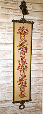 Vintage Gobelin Wandbehang/Klingelzug mit Messingglocke Handarbeit - Vögel Motiv