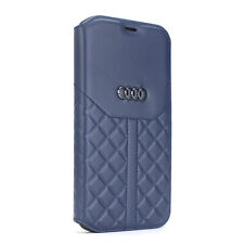 Audi iPhone 13 & 14 Ledertasche Q8 Serie Genuine Leather Book Case Blau