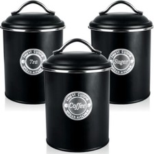 3er Set Vorratsdosen Kaffee Tee Zucker Dose Vorrats Aufbewahrungs Box Vintage 1L