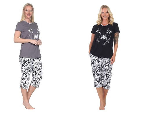 Damen capri pyjama rundhals - damen, capri-pyjama