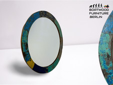 Boatwood by WMK # Großer runder Wandspiegel aus altem Bootsholz, ein handgeferti