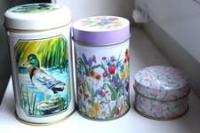 3 klein Blechdose Blumen Stockente 11cm - 9cm - 4cm