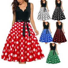 Damen Retro Sommer 50 60er Jahre V-neck Rockabilly Petticoat Skater Party Kleid