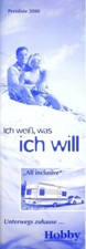 274945) Hobby Wohnwagen - Modellprogramm Preisliste - Prospekt 2000