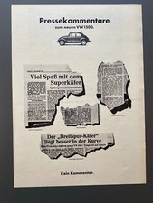 VW 1500 Käfer Volkswagen Pressekommentare Oldtimer 1966 Vintage Werbung Reklame