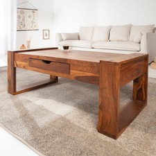 Massivholz Couchtisch MARKANT 100cm Sheesham mit Schublade Stauraum Holztisch