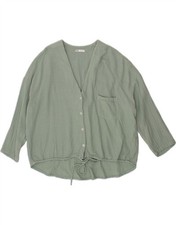 ZARA Damen 3/4 Arm Shirt Bluse UK 14 Medium Grün Baumwolle BA23