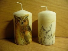 2 x Deko Kerze - Tiere Uhu Eule Kauz Wald Vögel Weisheit Natur Garten