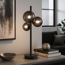 Tischleuchte Nachttischlampe Tischlampe Schlafzimmerleuchte Rauchglas LED H 48cm