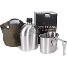 Edelstahl Feldflasche Set 1l mit Becher Camping Wasserkocher Outdoor