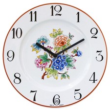 Teller-Uhr indische Blumen rosa Wanduhr Küchenuhr Quarzuhr Porzellan Wohnraumuhr