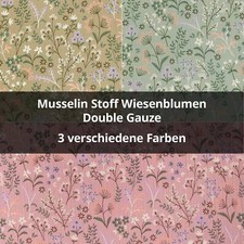 Musselin Stoff Wiesenblumen