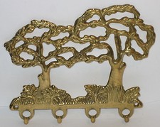 Schlüsselhaken Schlüsselleiste Wandhaken Garderobe Messing 4 Haken Baum 16x13x2