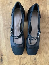 Pumps Zara 36 Schwarz Riemen Netz Transparent Absatz Nieder 36 Klassiker Neu