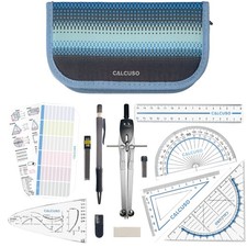 CALCUSO Geometrie Set PRO – Blaues Mäppchen mit Zirkel, Geodreieck & Lineal