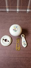 Vintage 50er Jahre Floral Porzellan Türklinke, Rosette (Schlüssellochabdeckung) & Rosette