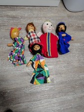 5 alte Handpuppen Kasperle Theater Puppen Holzköpfe Vintage davon 4 aus Holz