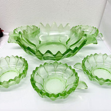 Art Deco Pressglas Grün Schwepnitz Sonja Schüssel +Schalen 30er Design, 50er J.