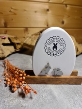 Oster Ei SET Hasen Hase Deko Osterei Echt Holz Brett Osterhase Geschenk 💜