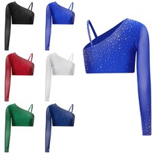 Damen Tank Top Ballsaal Crop Tops Asymmetrisch Tanzkleidung Glitzer Einzelärmel