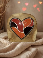 Herz, Tiffany Glaskunst,  Beleuchtetes Teak Holzbild, Glasherz 