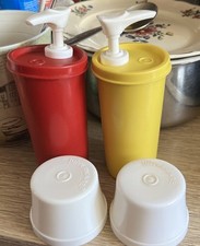 Tupperware Retro-Set Senf- Ketchup-Behälter Pumpspender Vintage