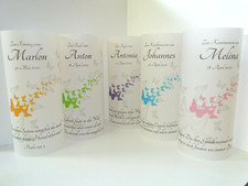 5 x Lichthülle Windlicht Taufe Konfirmation Kommunion Firmung Hochzeit Name ind.