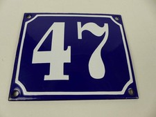 altes Email Hausnummern Schild Nr. 47 Emailschild gewölbt 12 x 10 cm in blau