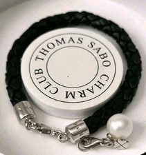 Set: Tolles Thomas Sabo Lederarmband 925 Silber + Anhänger Perle Kleeblatt Charm