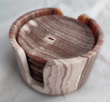 Onyx Marmor Stein - 5 Untersetzer für Getränke - im Ständer - 5er Set - Vintage