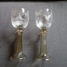 2 Weingläser Theresienthal Jagdmotive Fasan und Wildente handgeschliffen